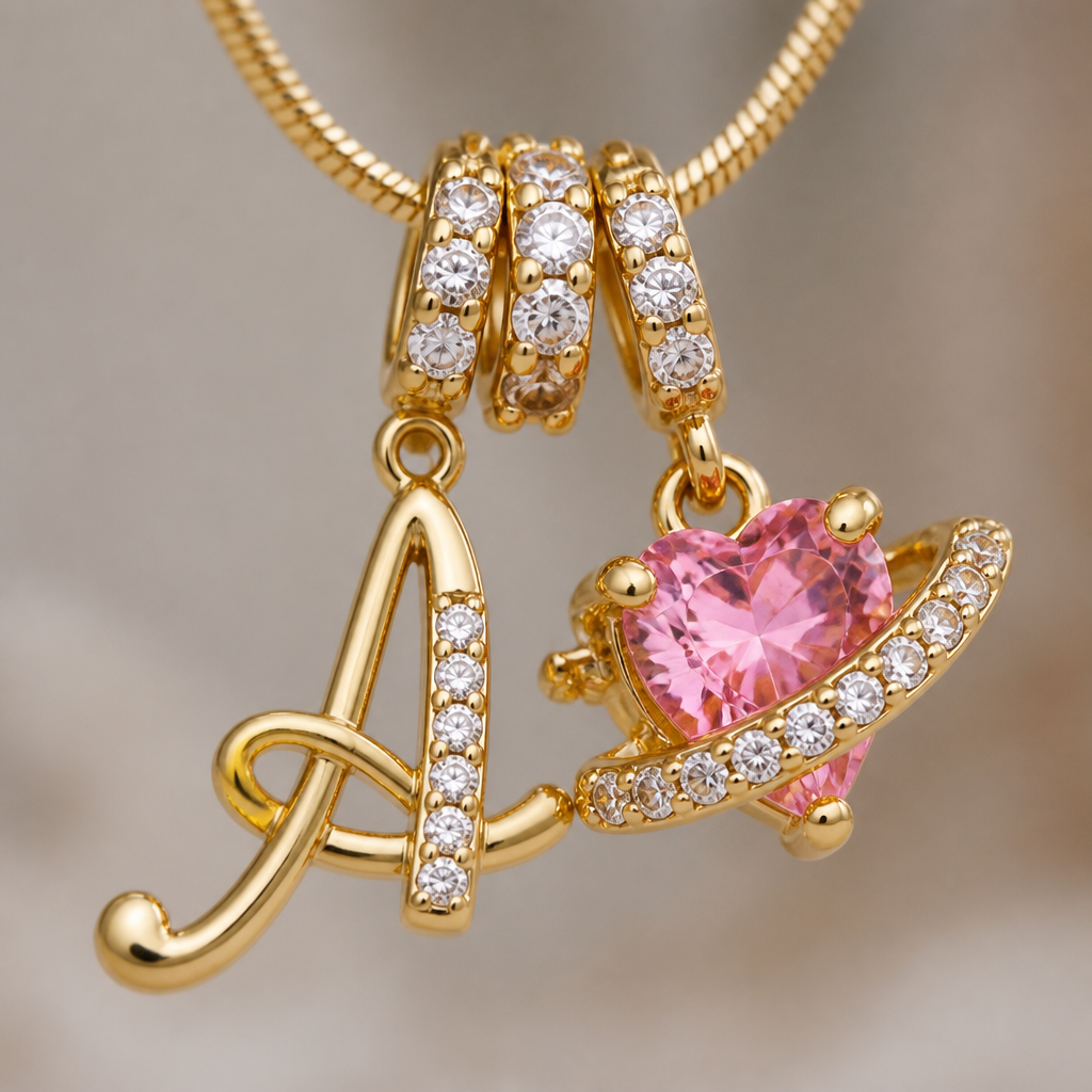 ViviLuxe™ – Personalized Cursive Initial Necklace with Pink Heart Charm