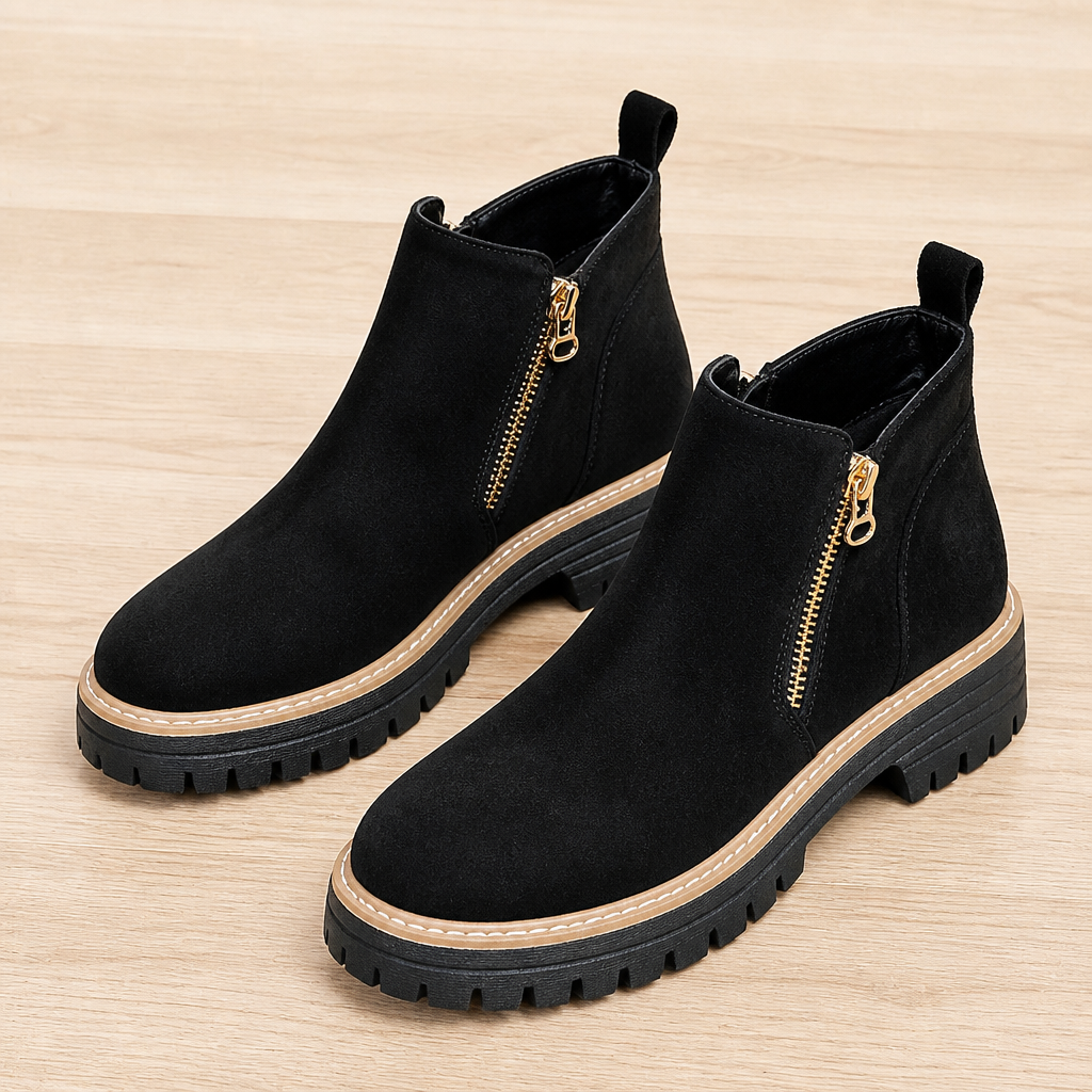 ArdentStride™ – Suede-Look Side-Zip Lug-Sole Ankle Boots