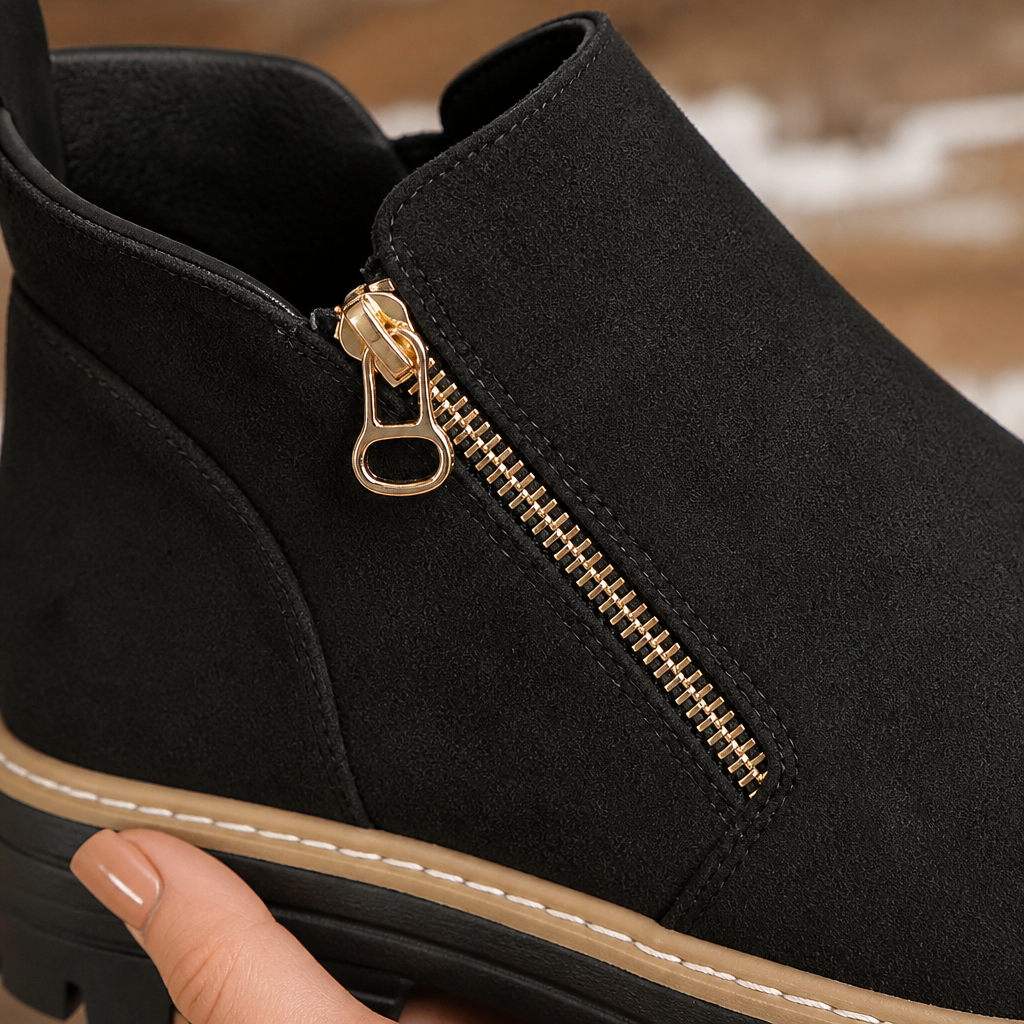 ArdentStride™ – Suede-Look Side-Zip Lug-Sole Ankle Boots