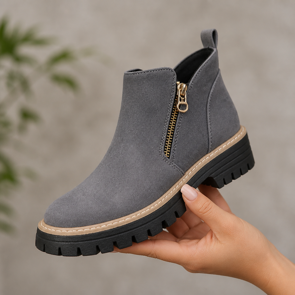 ArdentStride™ – Suede-Look Side-Zip Lug-Sole Ankle Boots