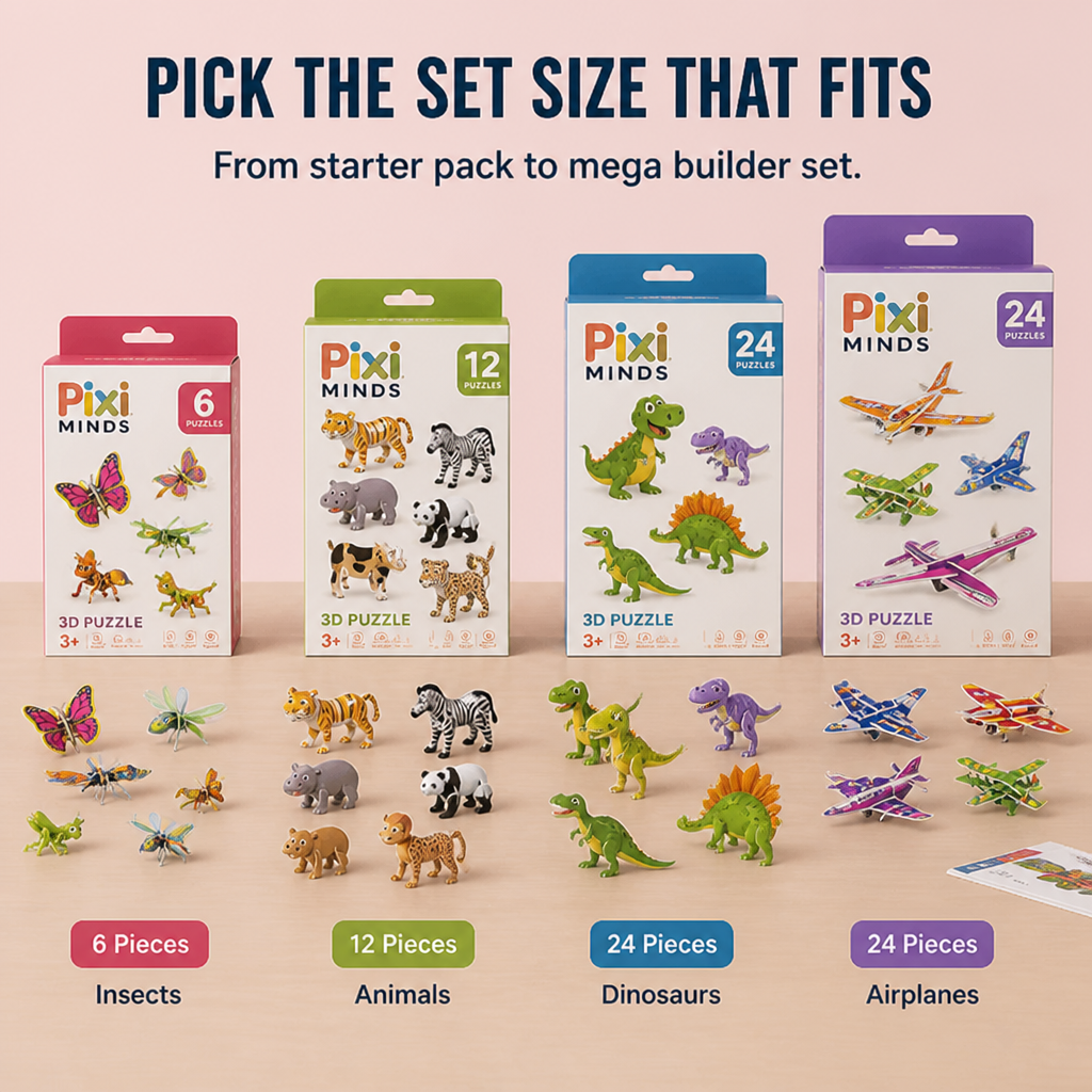 PixiMinds™ 3D Puzzle Set — Ignite Creativity and Confidence with Every Piece