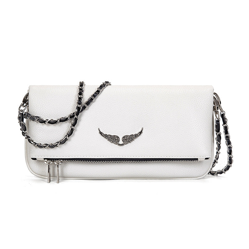 Zippered Shoulder Bag Featuring Wing Applique Design