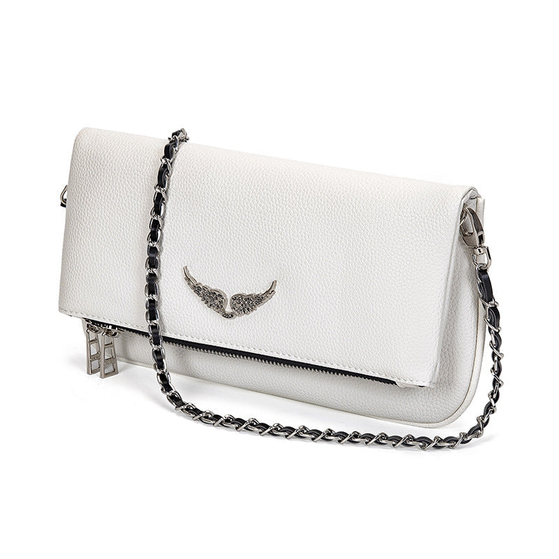 Zippered Shoulder Bag Featuring Wing Applique Design