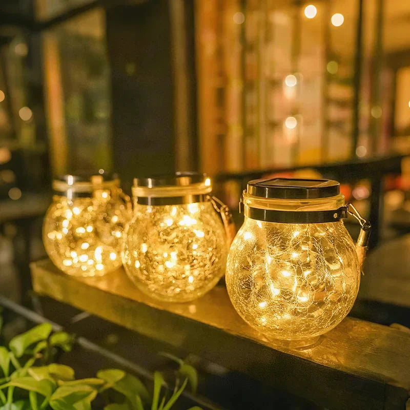 Dusk Sensor Solar Lantern for Garden – Crackle Glass Design
