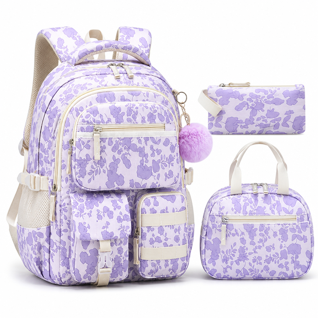 Corduroy Laptop-Ready Large-Capacity Backpack (3-Piece Set)