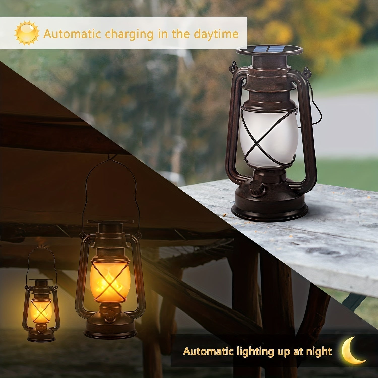 Vintage Solar Lanterns Featuring Flickering LED Illumination