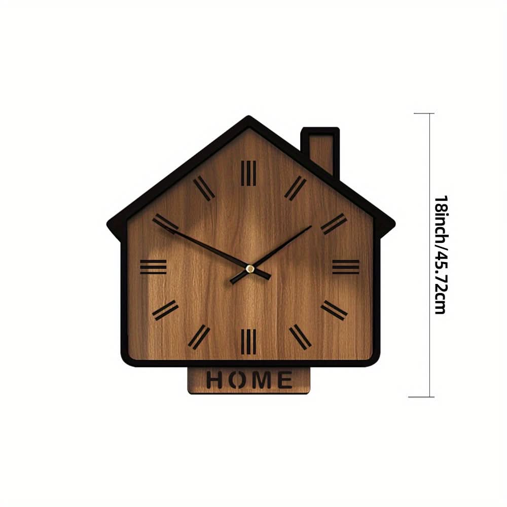 Rustic Wooden Wall Clock in House Shape