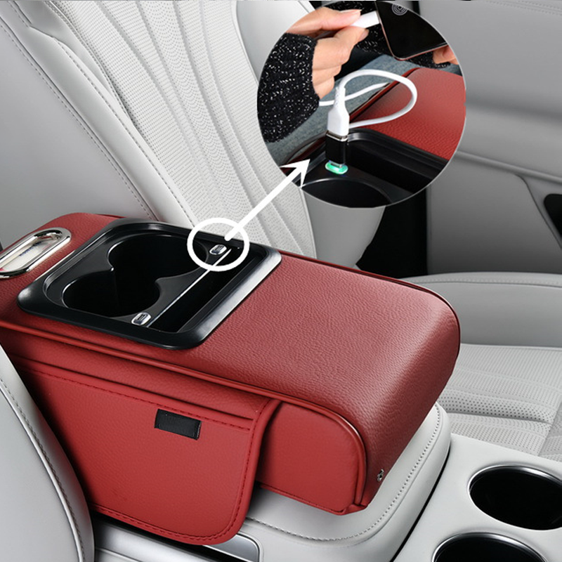 Center Console Armrest for Car with USB Charging – Cup Holder & Storage