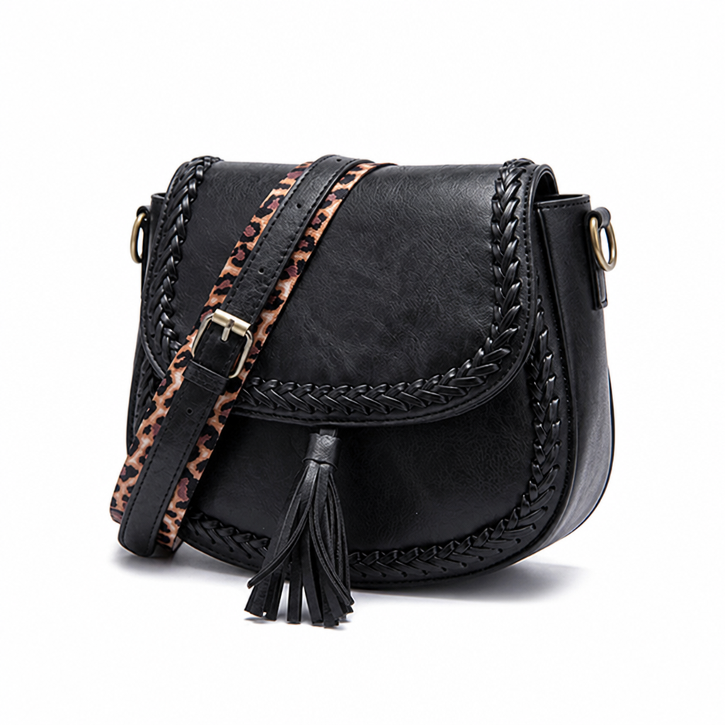 Vegan Leather Tassel Saddle Bag (Adjustable Strap)