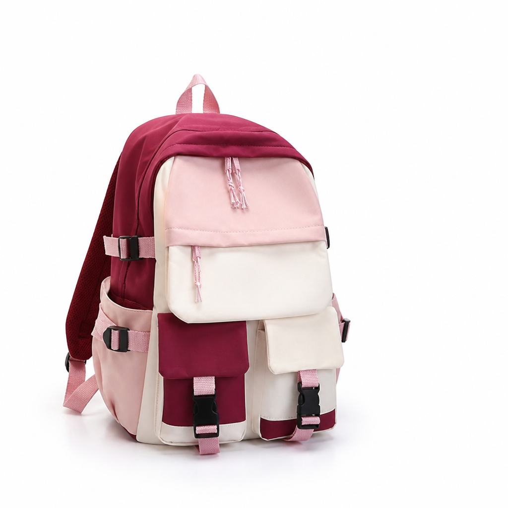 Large Capacity Color-Block Multi-Pocket School Backpack (Optional Pencil Bag + Handbag)