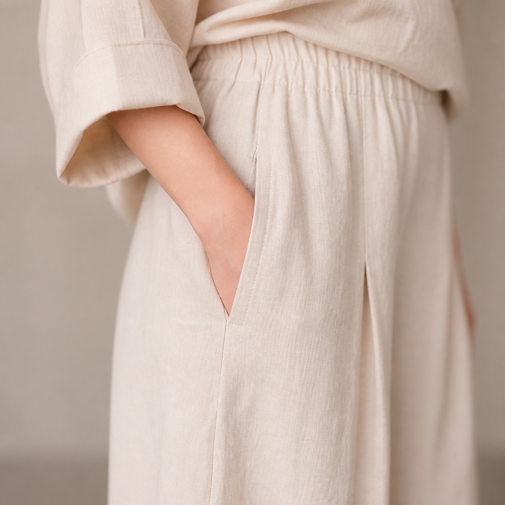 LioraLuxe™ – Casual Layered V-Neck Shirt & Wide-Leg Trouser Set