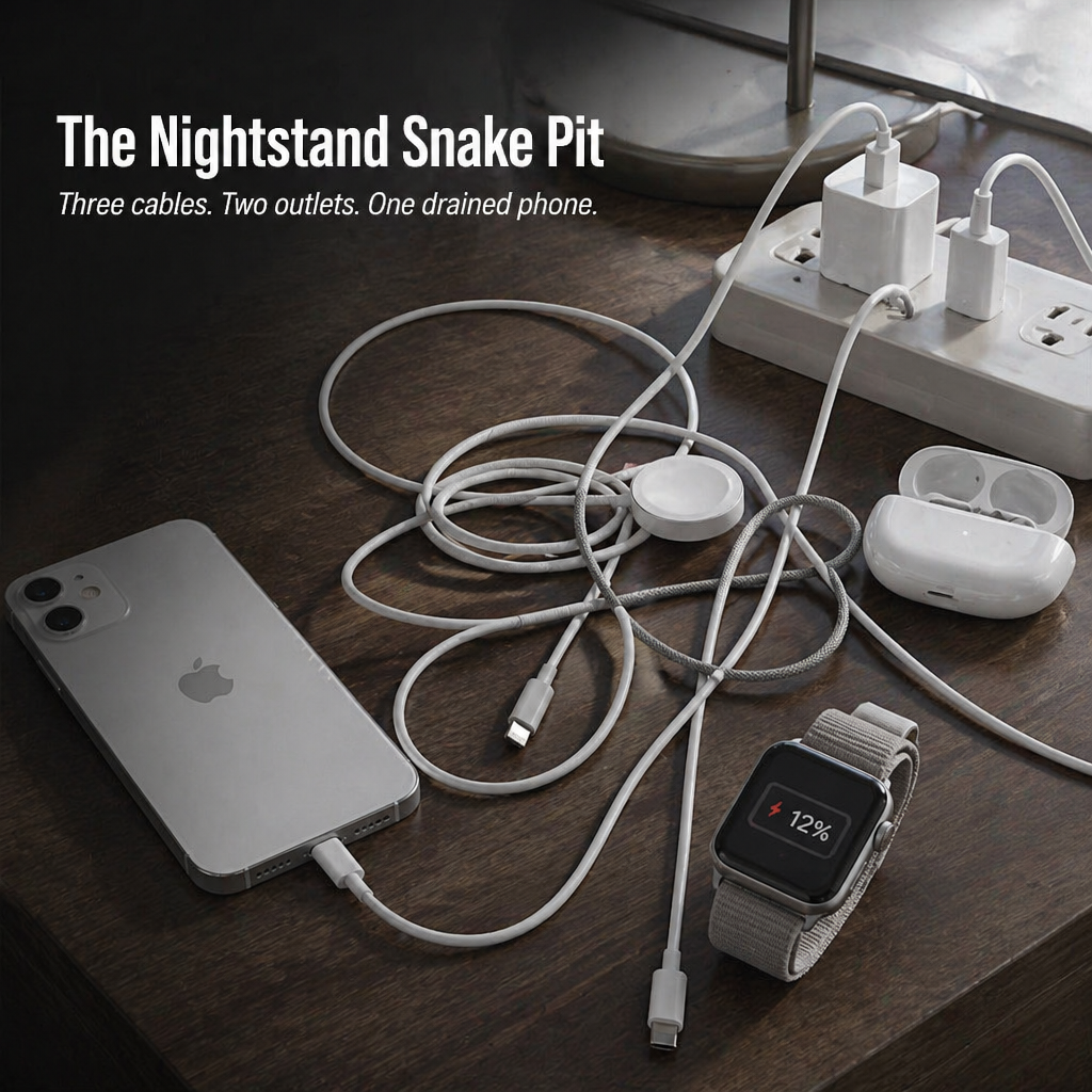 ChargeFlow™ — Attach Your iPhone, Watch & headset to One Foldable Qi2 Stand