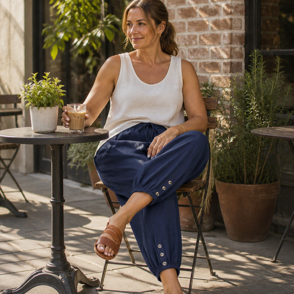 LunaEase™ – Cropped Soft Cotton-Linen Pants with Buttoned Cuffs