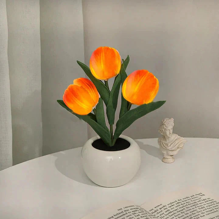LED Table Lamp with Realistic Flower Design and Ceramic Base