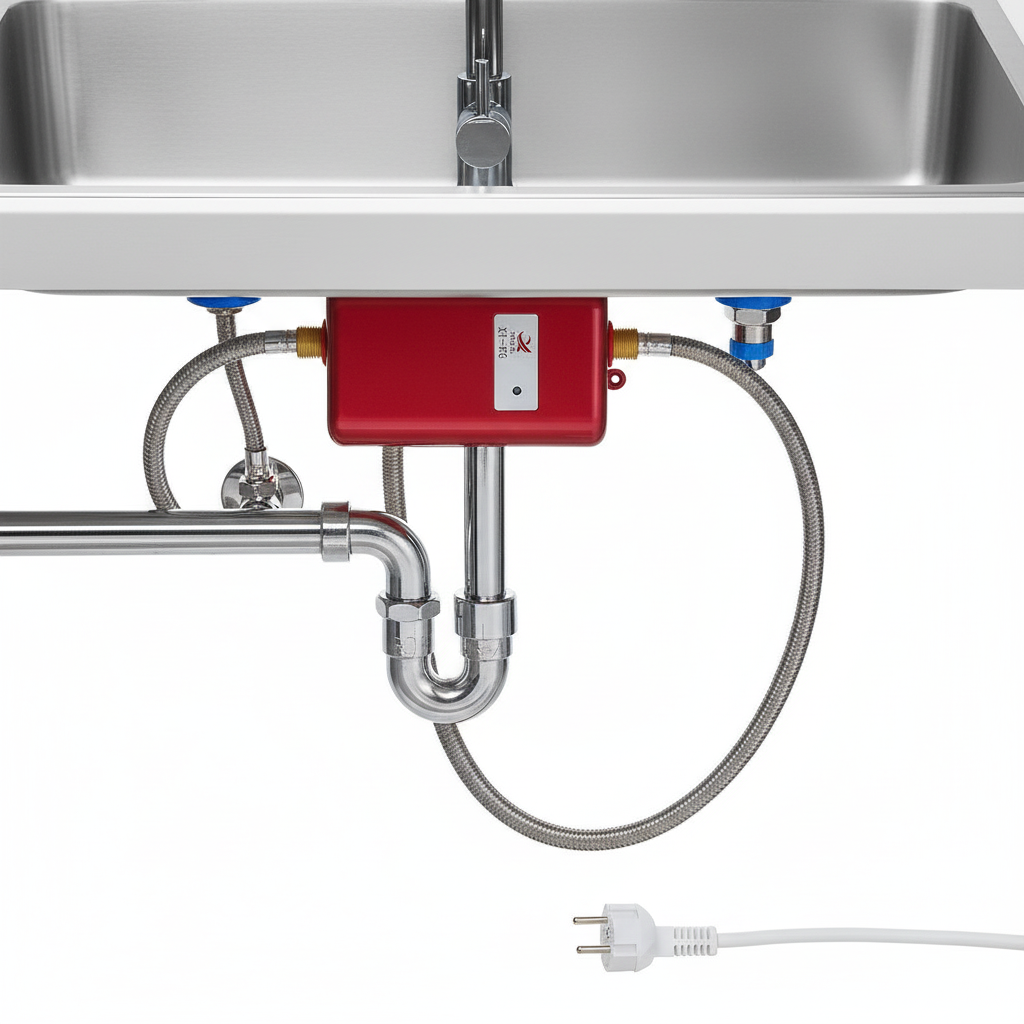 Compact 3.8kW Electric Tankless Water Heater with Temperature Control for Kitchen and Bathroom, Instant Hot Water Up to 60°C