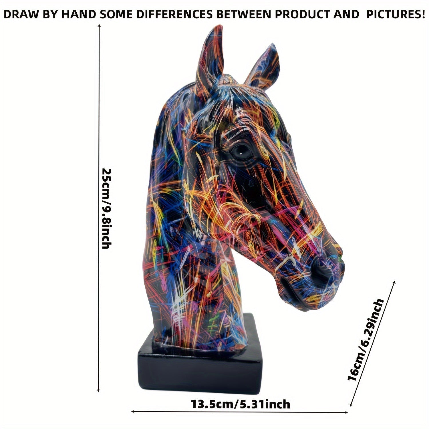 Resin Horse Head Statue Featuring Paint Splatter Artwork