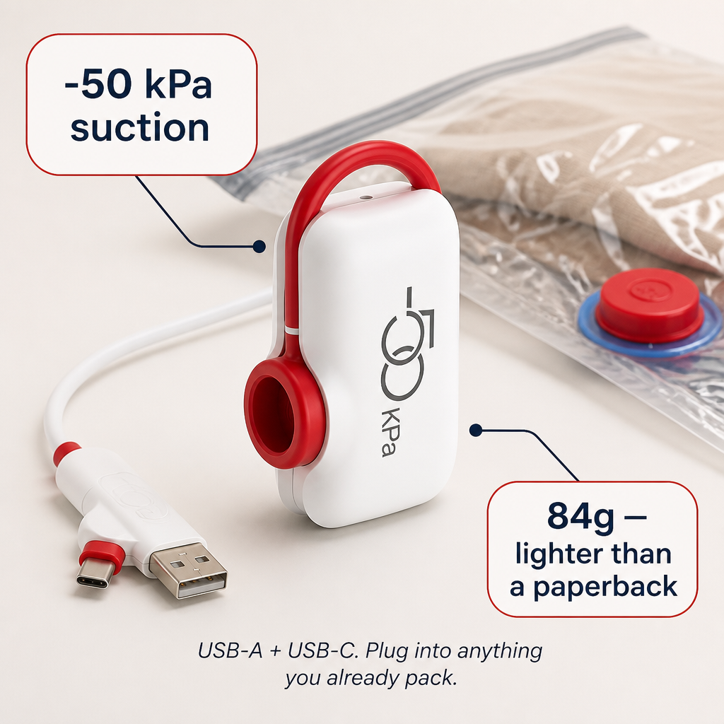 VoltPack™ — Compress Your Suitcase by 80% Using a Pocket USB Vacuum Pump