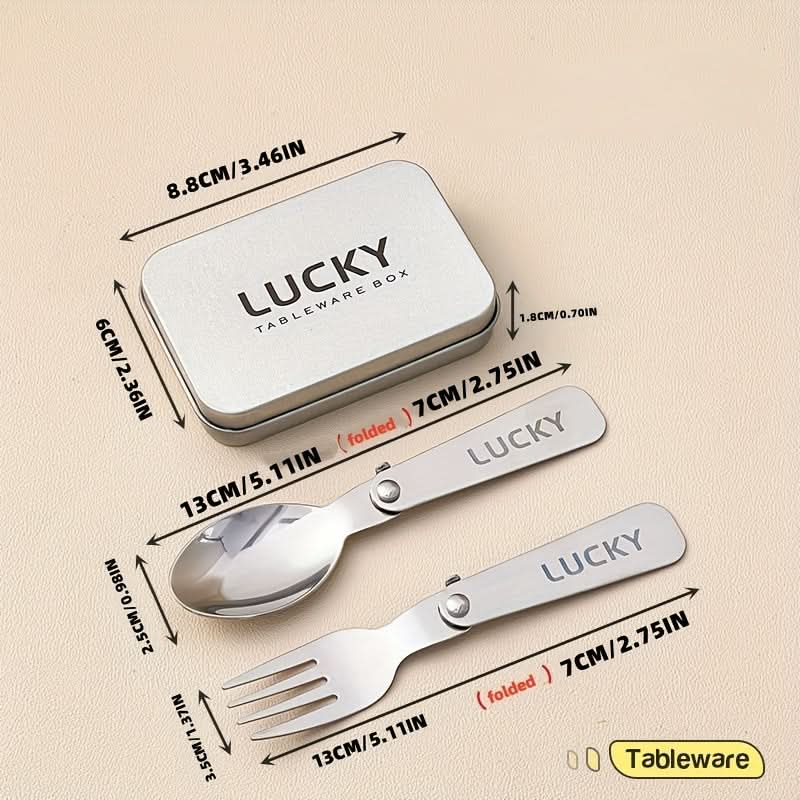 Compact Portable Cutlery Set with Folding Fork and Spoon