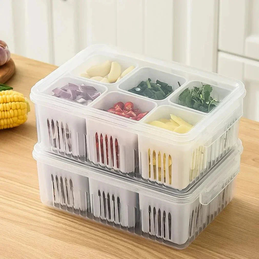 Refrigerator Storage Container | Drain Insert with Moisture Control | Stackable Tray | CoolClear