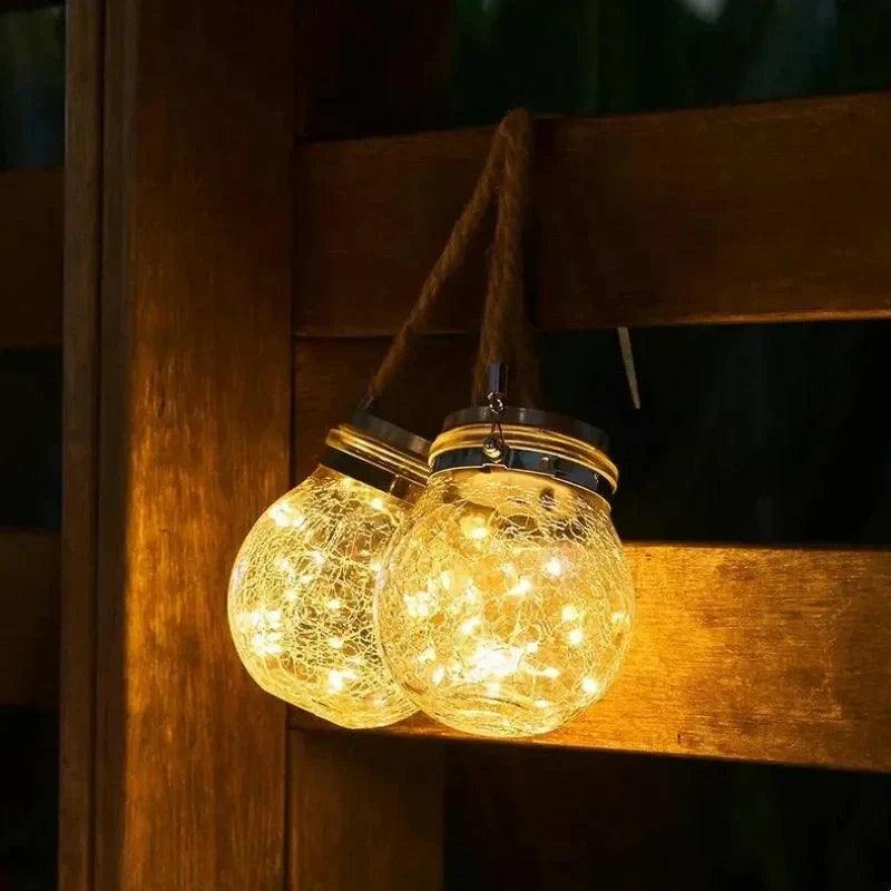 Dusk Sensor Solar Lantern for Garden – Crackle Glass Design