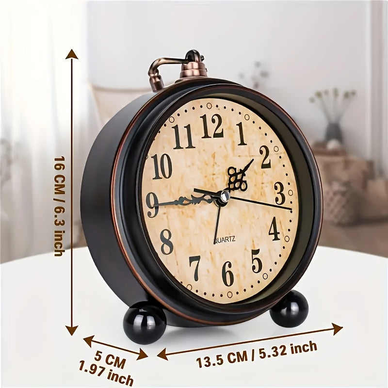 Silent Quartz Movement Alarm Clock in Vintage Metal Design