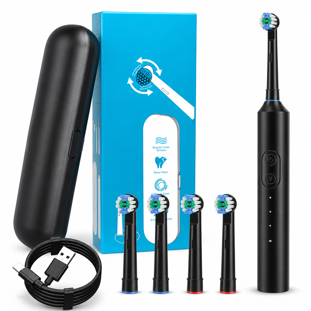 Rotating Brush Heads & USB-Rechargeable Electric Toothbrush (Set of 4)