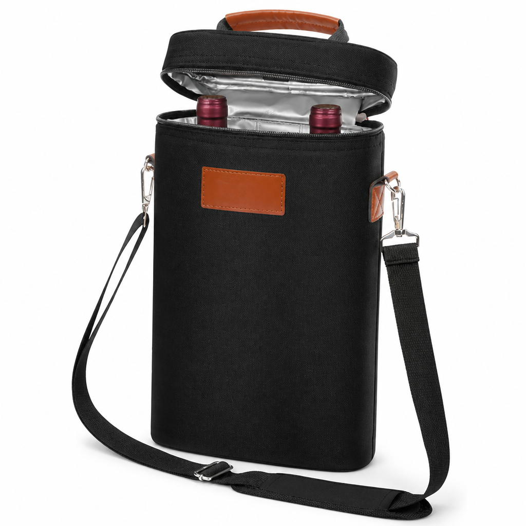 Insulated Leakproof 2-Bottle Wine Carrier (Padded Divider)