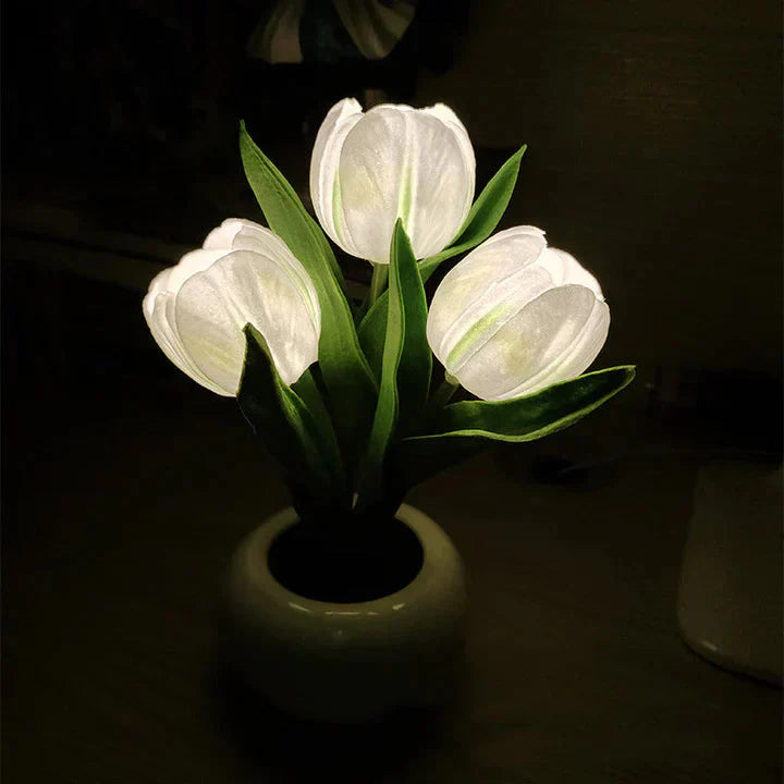 LED Table Lamp with Realistic Flower Design and Ceramic Base
