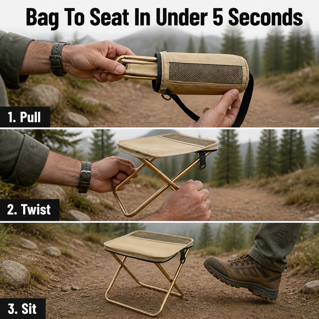 TrailEase™ — Snap Open a 330-lb Stool That Collapses to Water-Bottle Size