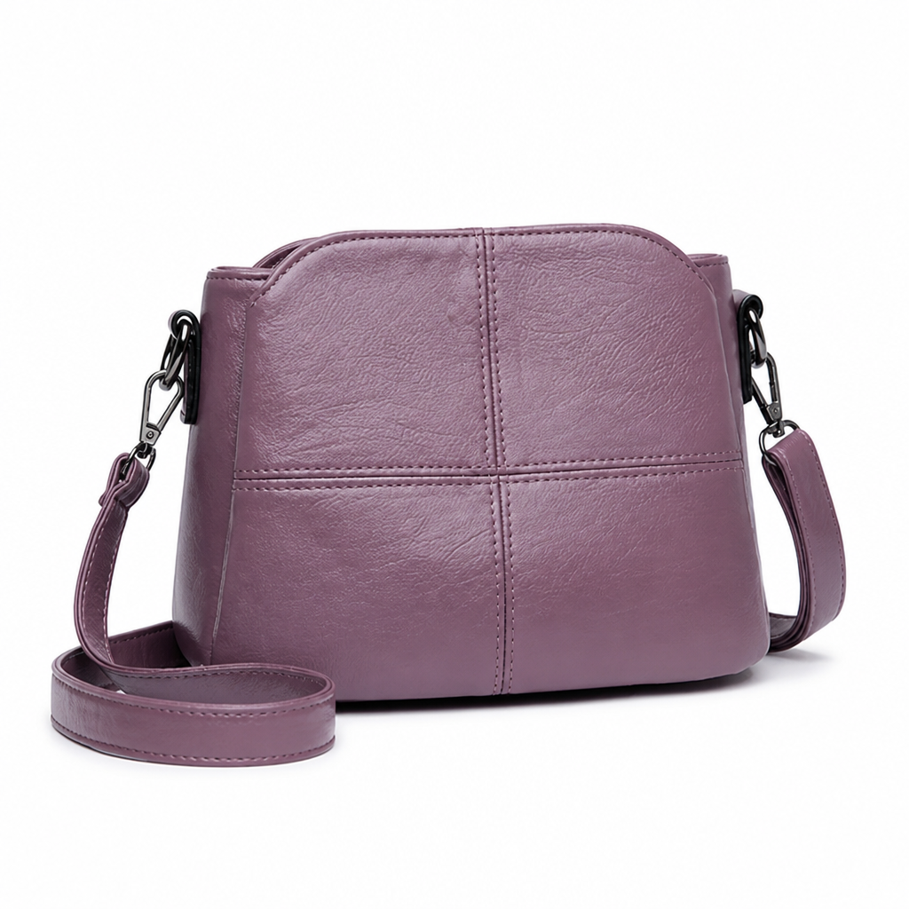 Compact Premium PU Leather Stitch-Detail Multi-Pocket Crossbody Bag