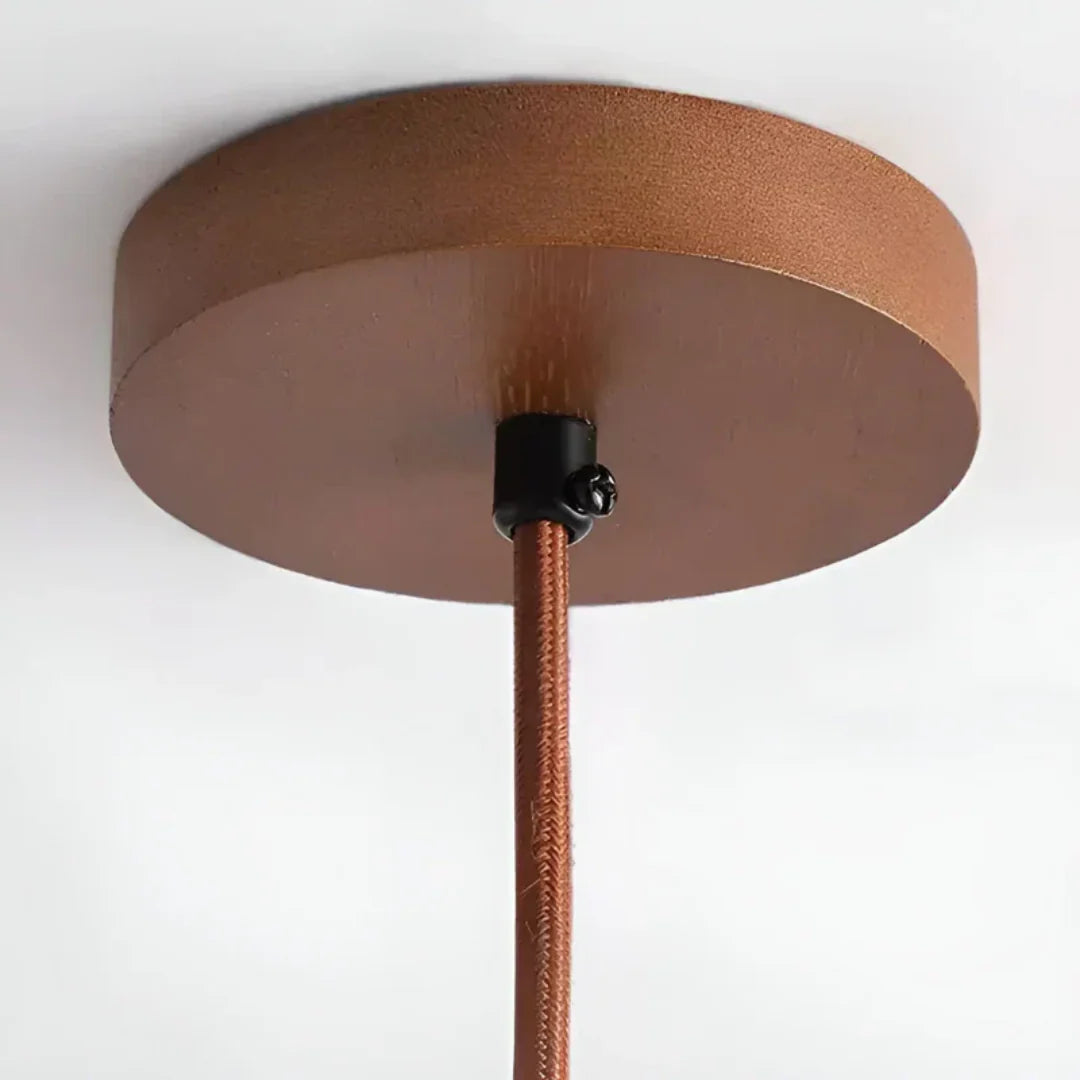 Travertine Hanging Light with Wooden Accent – Warm Glow, Adjustable Cord