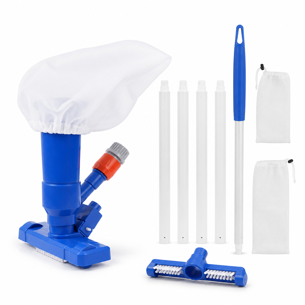 Hose-Powered Dual-Mesh Pool Vacuum Kit (5-Section Pole)