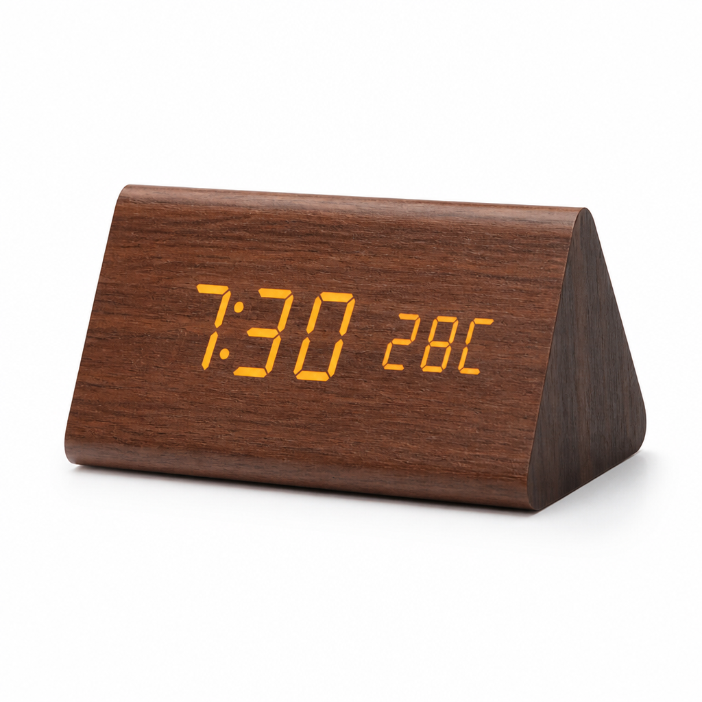 Voice-Activated Wooden LED Table Clock