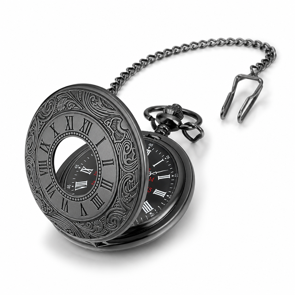 Vintage Roman Numerals & Quartz Pocket Watch (Chain Included)