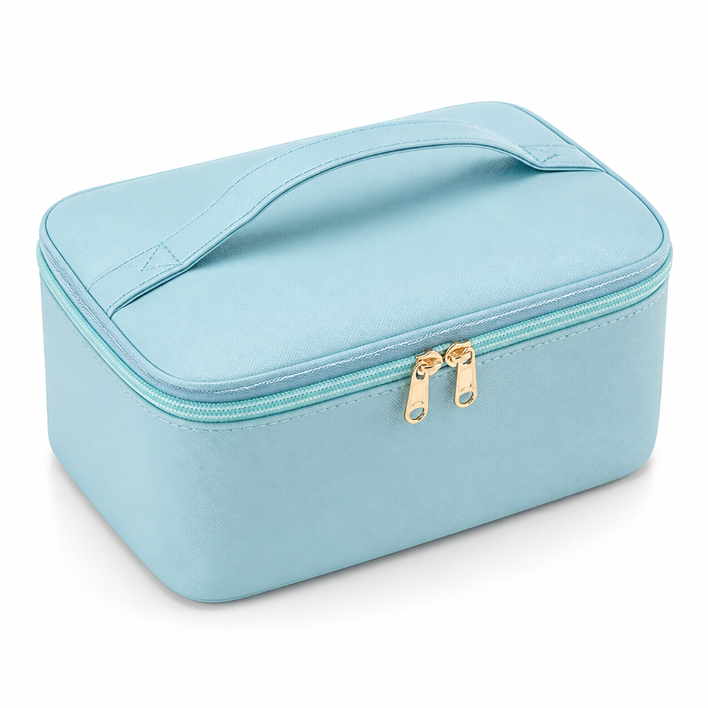Adjustable Dividers & Sturdy Handle Travel Makeup Organizer
