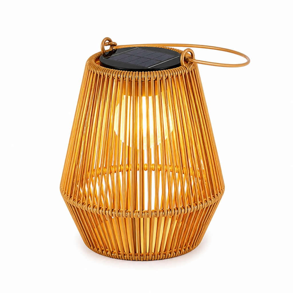 Handwoven Rattan Solar-Powered Garden Lantern