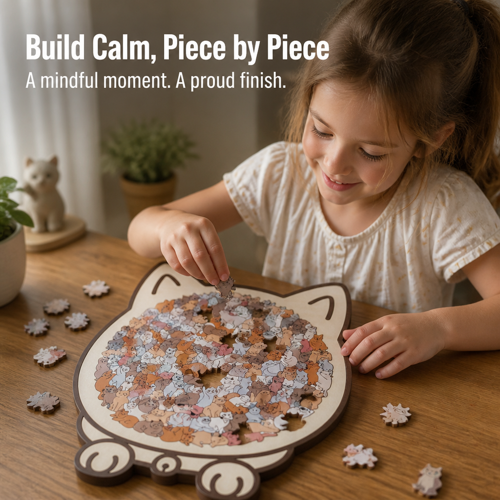 WhiskerCraft™ Wooden Puzzle — Melt Stress Away with Every Satisfying Click and Create Calm Cat Art
