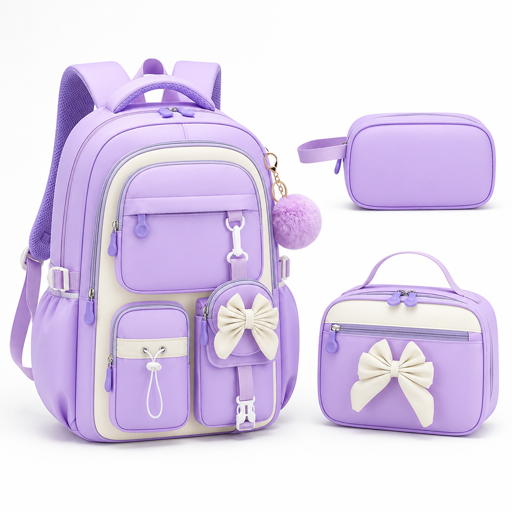 Large Capacity Lightweight Tablet-Compartment Backpack & Handbag Set (3-Piece Set)