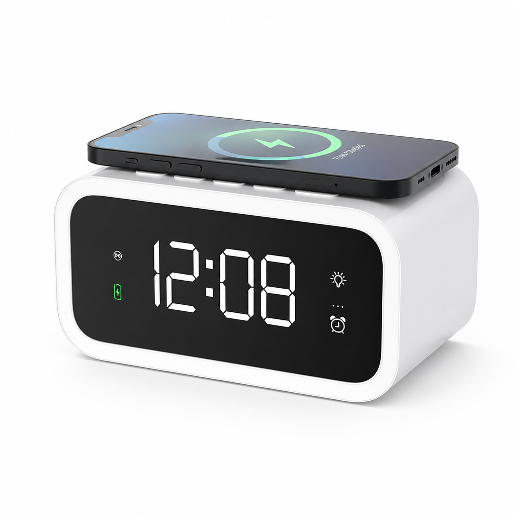 Qi Wireless Charging Adjustable LED Digital Alarm Clock