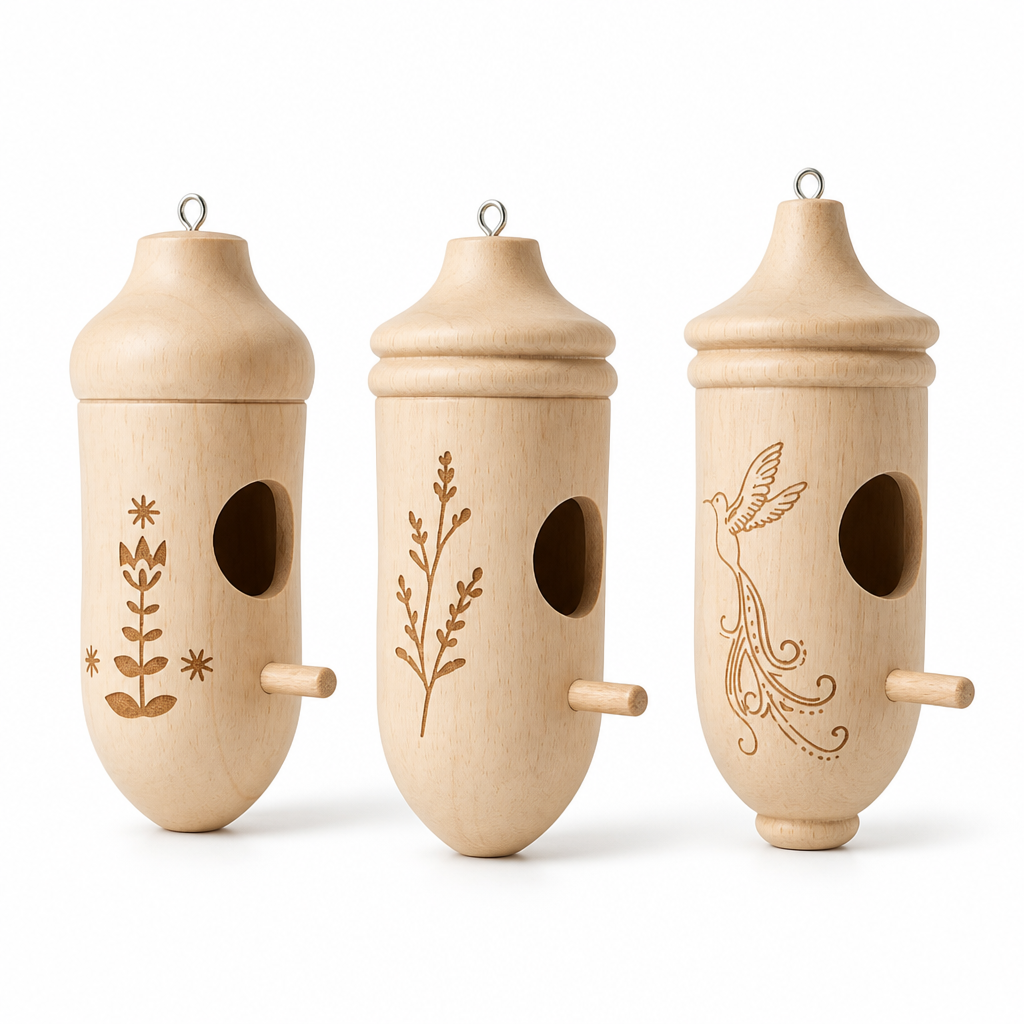 Engraved Natural Wood Hanging Birdhouse Set (3-Pack)