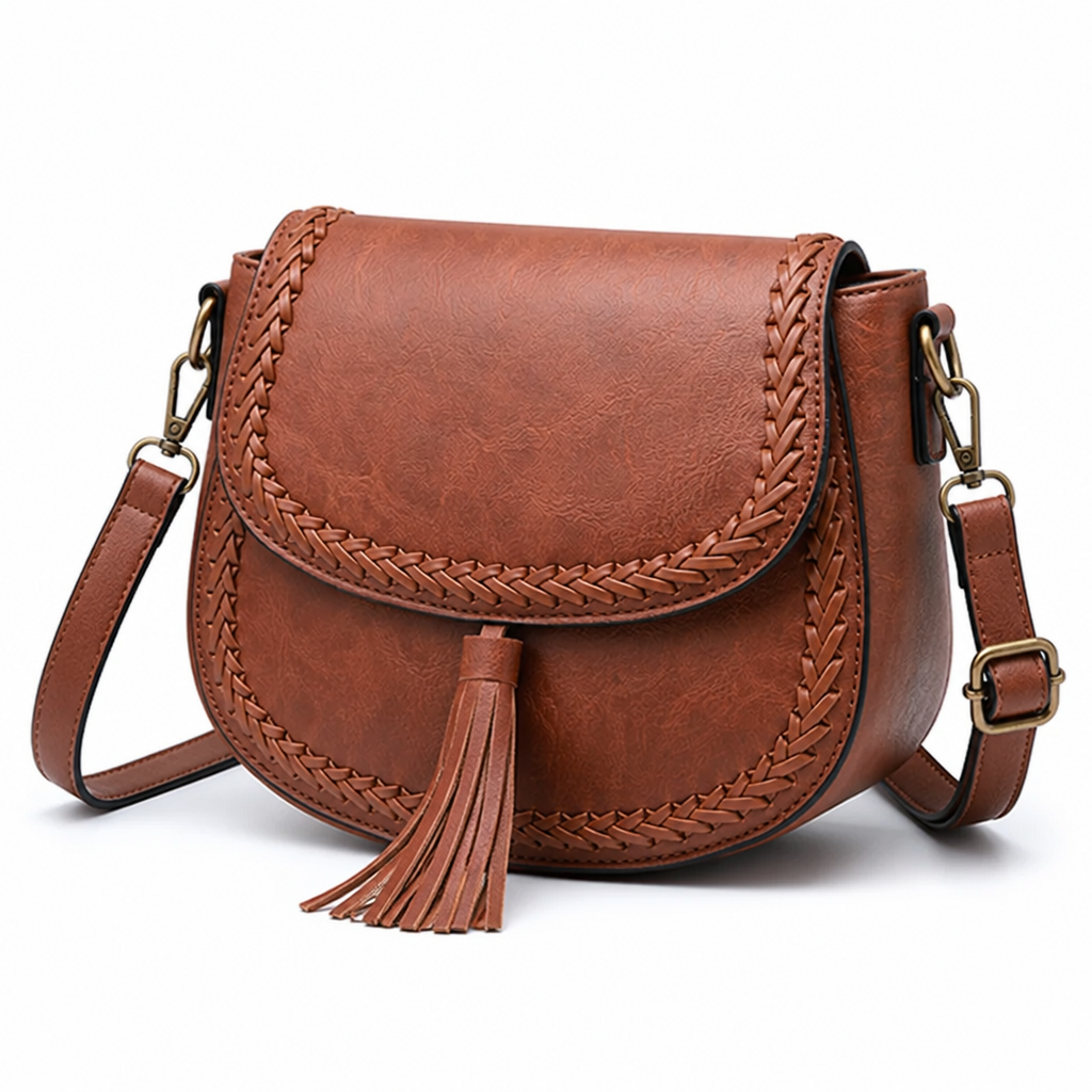 Vegan Leather Tassel Saddle Bag (Adjustable Strap)
