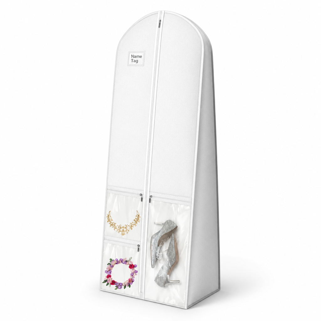 Extra-Large Dustproof Water-Resistant Bridal Gown Bag (3 Clear Zipped Pockets)