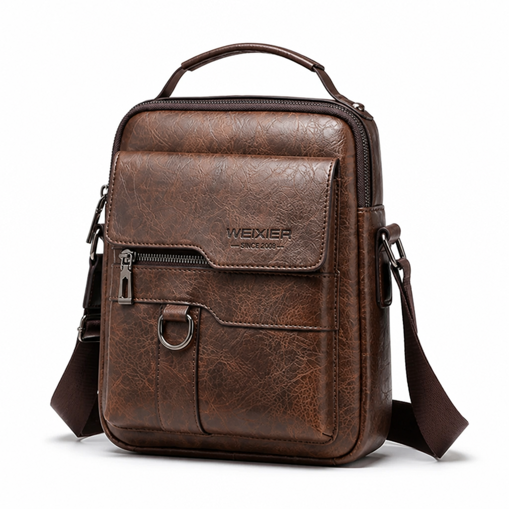 Genuine Leather Front-Pocket Crossbody Bag (Adjustable Strap)