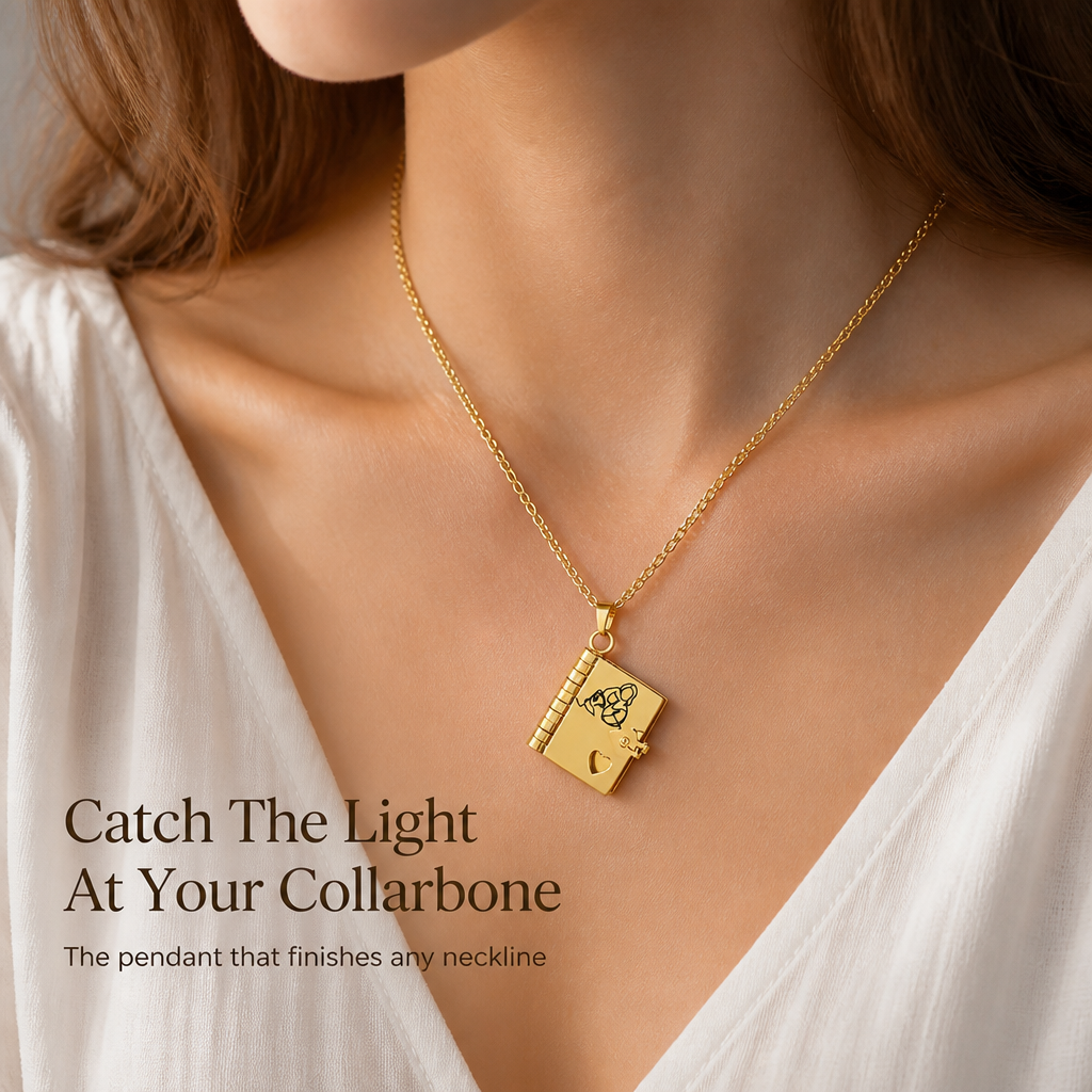 AmorieLuxe™ – Engraved Book Locket Necklace with Heart Cutout & Hidden Pages