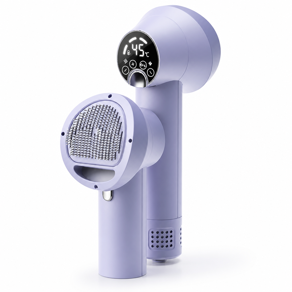 Adjustable-Temperature 2-in-1 Dog Hair Dryer & Slicker Brush