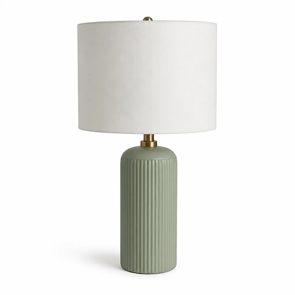 Pleated Fabric Shade Table Lamp (Conical Oak Wood Base)
