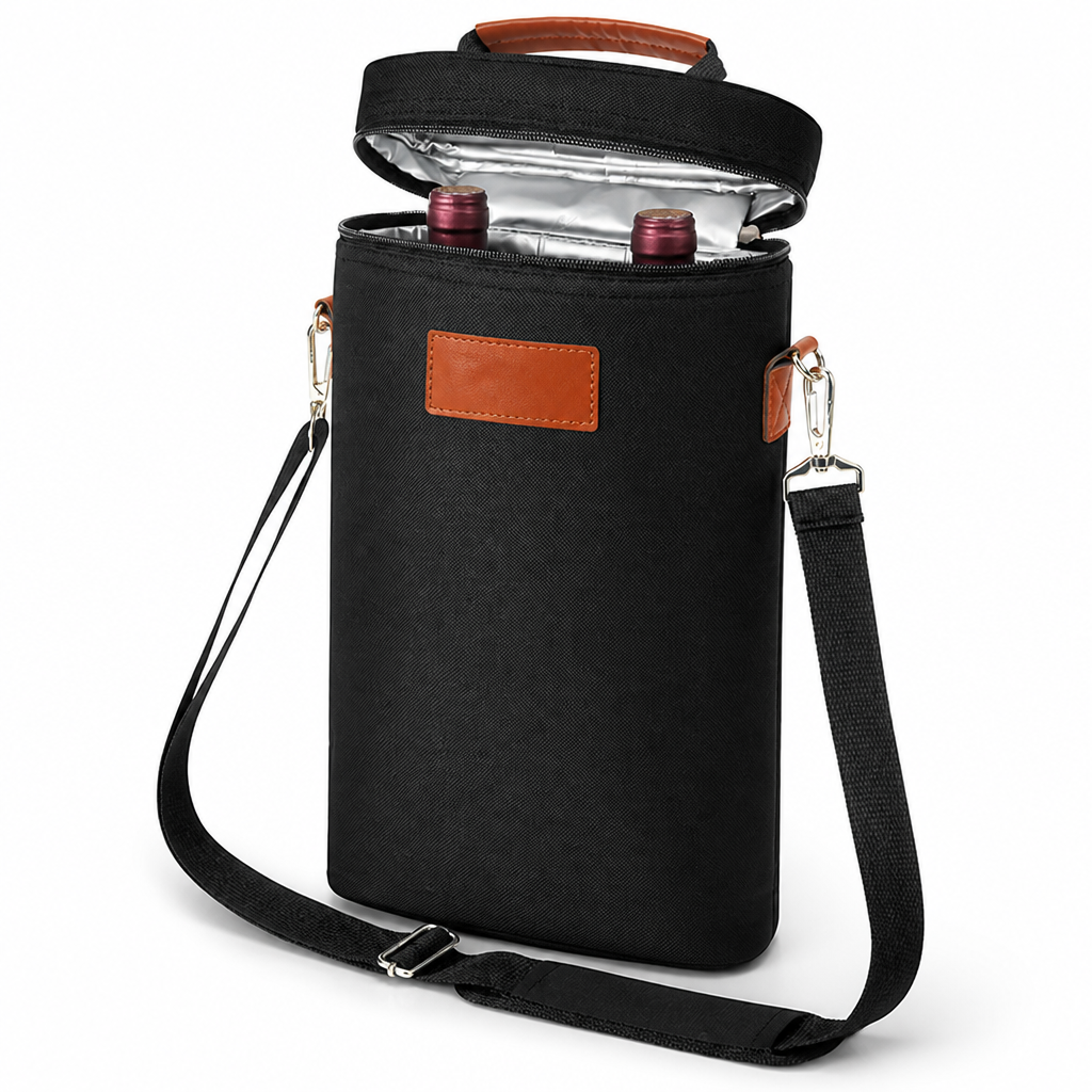 Insulated Leakproof 2-Bottle Wine Carrier (Padded Divider)