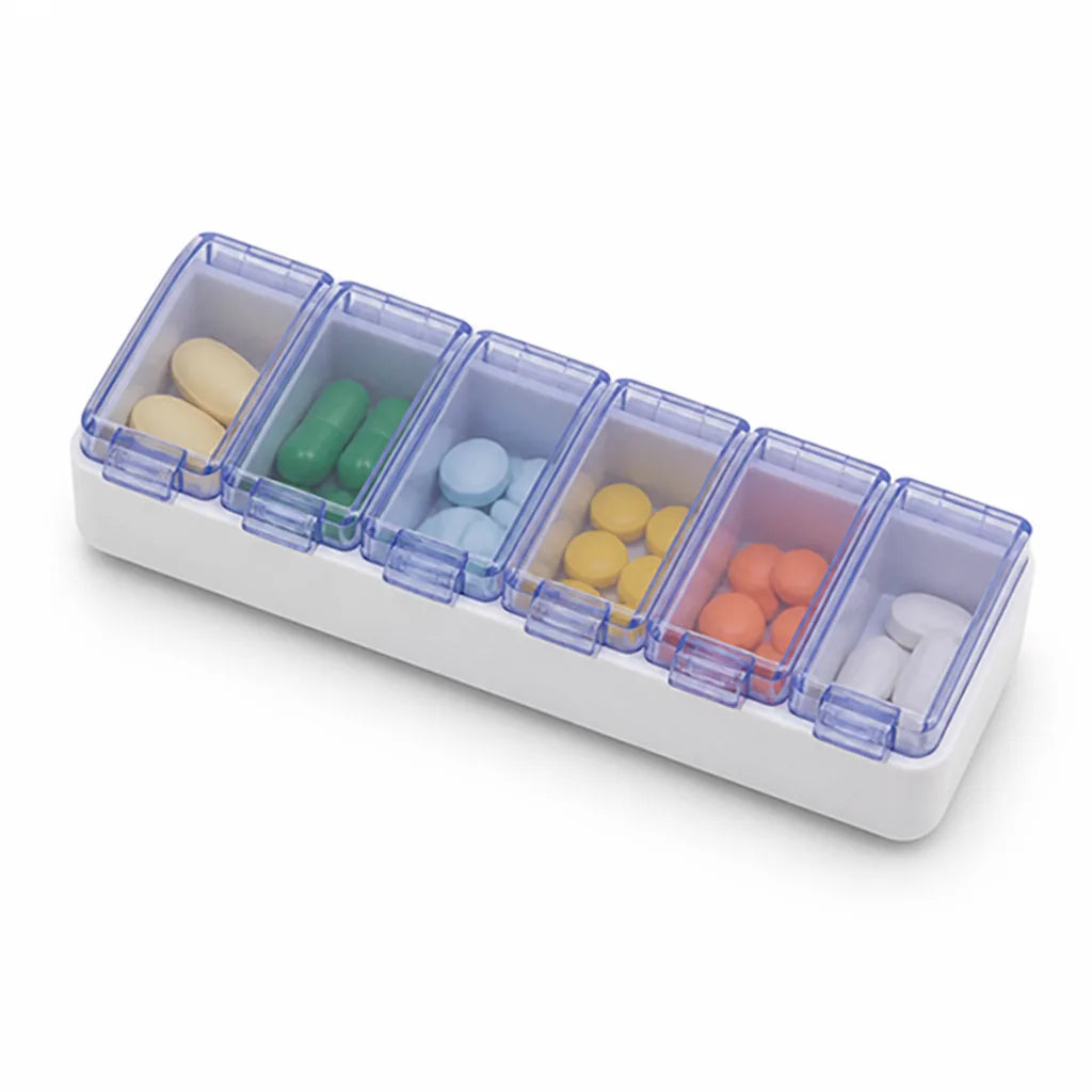 Travel-Size Transparent Snap Lid Pill Organizer (6-Compartment)