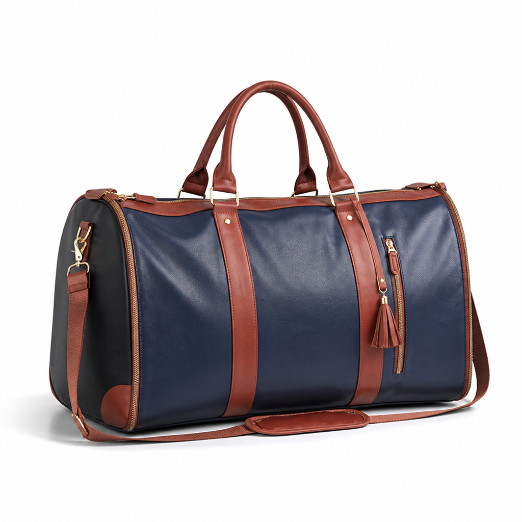 Foldable Patchwork Faux Leather Weekender Duffle
