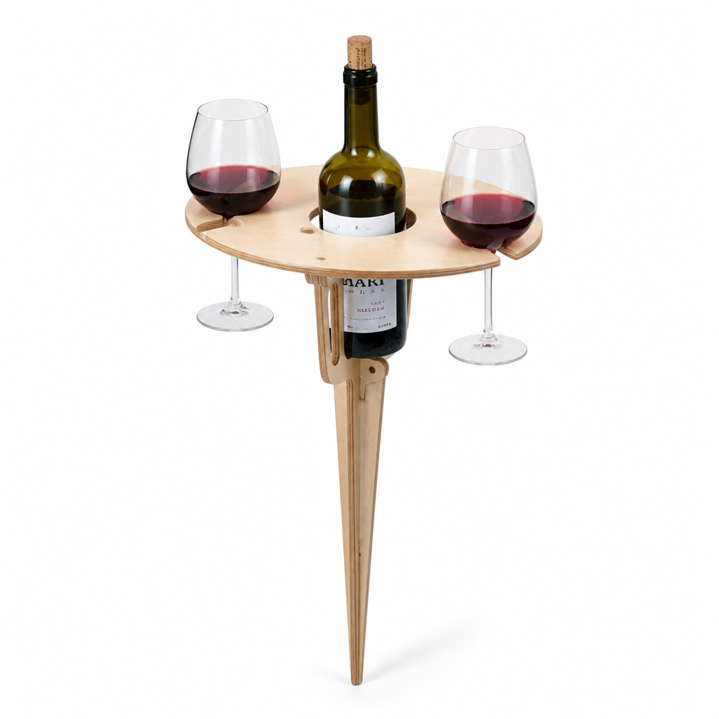 Foldable Birch Wood Picnic Table With Integrated Wine Holder